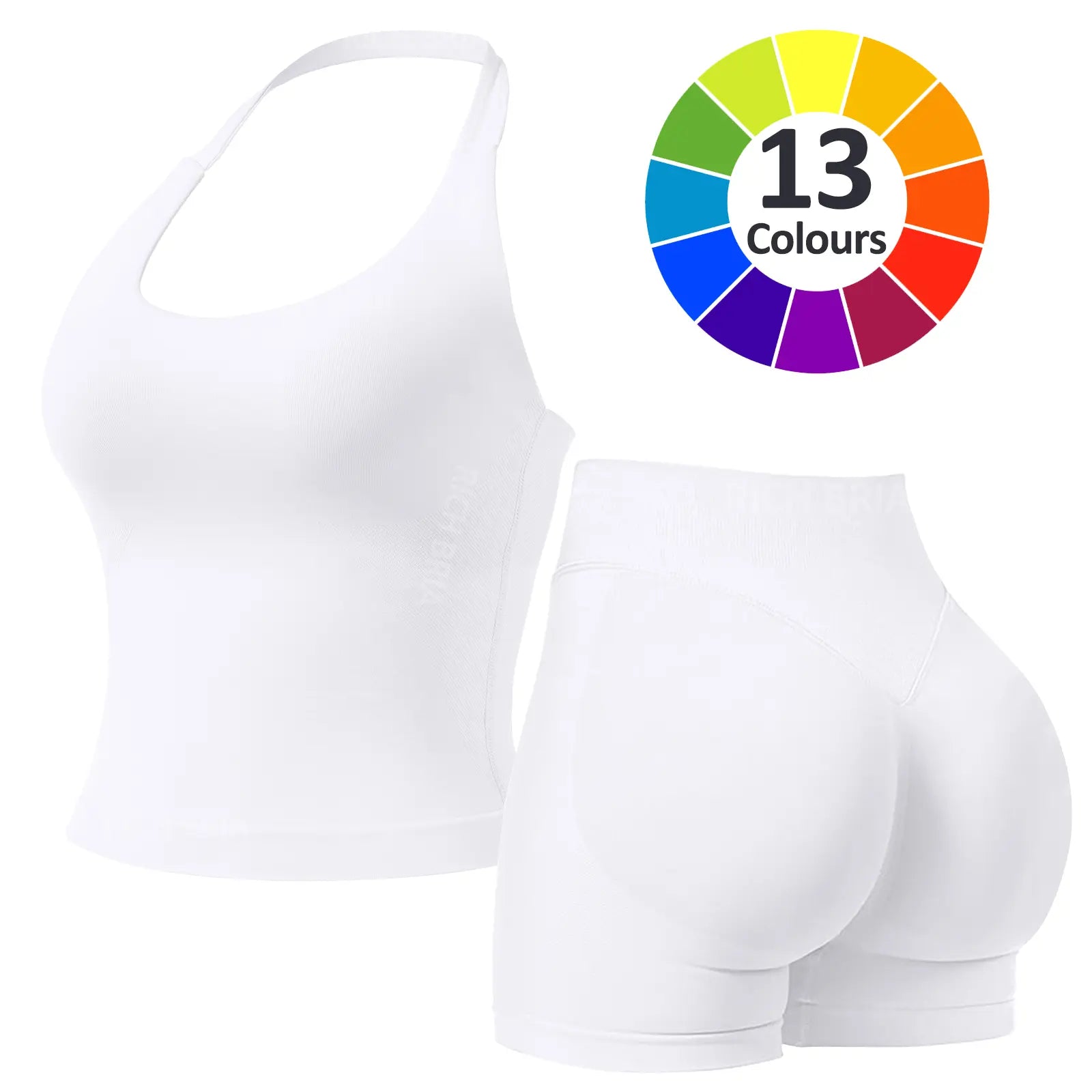 RICH BRIA Women'S Solid Color Halter Top & High Waist Shorts Sports Set, Sporty Breathable Quick Drying Outfits for Yoga Gym Fitness Running, Ladies Sportswear for Summer, Workout Clothes, Workout Gym Clothing, Athletic Sports Clothing, Athleisure Wear