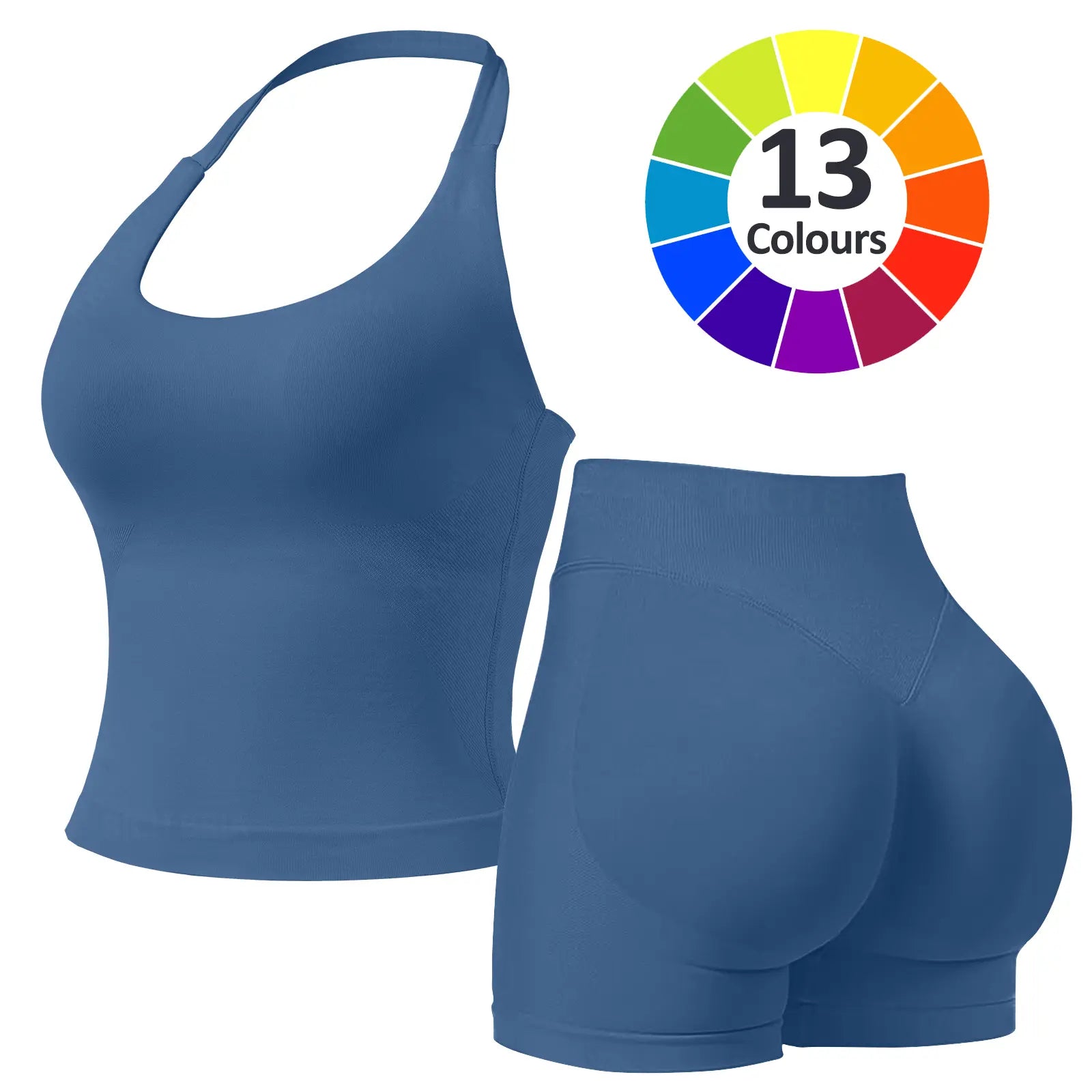 RICH BRIA Women'S Solid Color Halter Top & High Waist Shorts Sports Set, Sporty Breathable Quick Drying Outfits for Yoga Gym Fitness Running, Ladies Sportswear for Summer, Workout Clothes, Workout Gym Clothing, Athletic Sports Clothing, Athleisure Wear