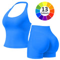 RICH BRIA Women'S Solid Color Halter Top & High Waist Shorts Sports Set, Sporty Breathable Quick Drying Outfits for Yoga Gym Fitness Running, Ladies Sportswear for Summer, Workout Clothes, Workout Gym Clothing, Athletic Sports Clothing, Athleisure Wear