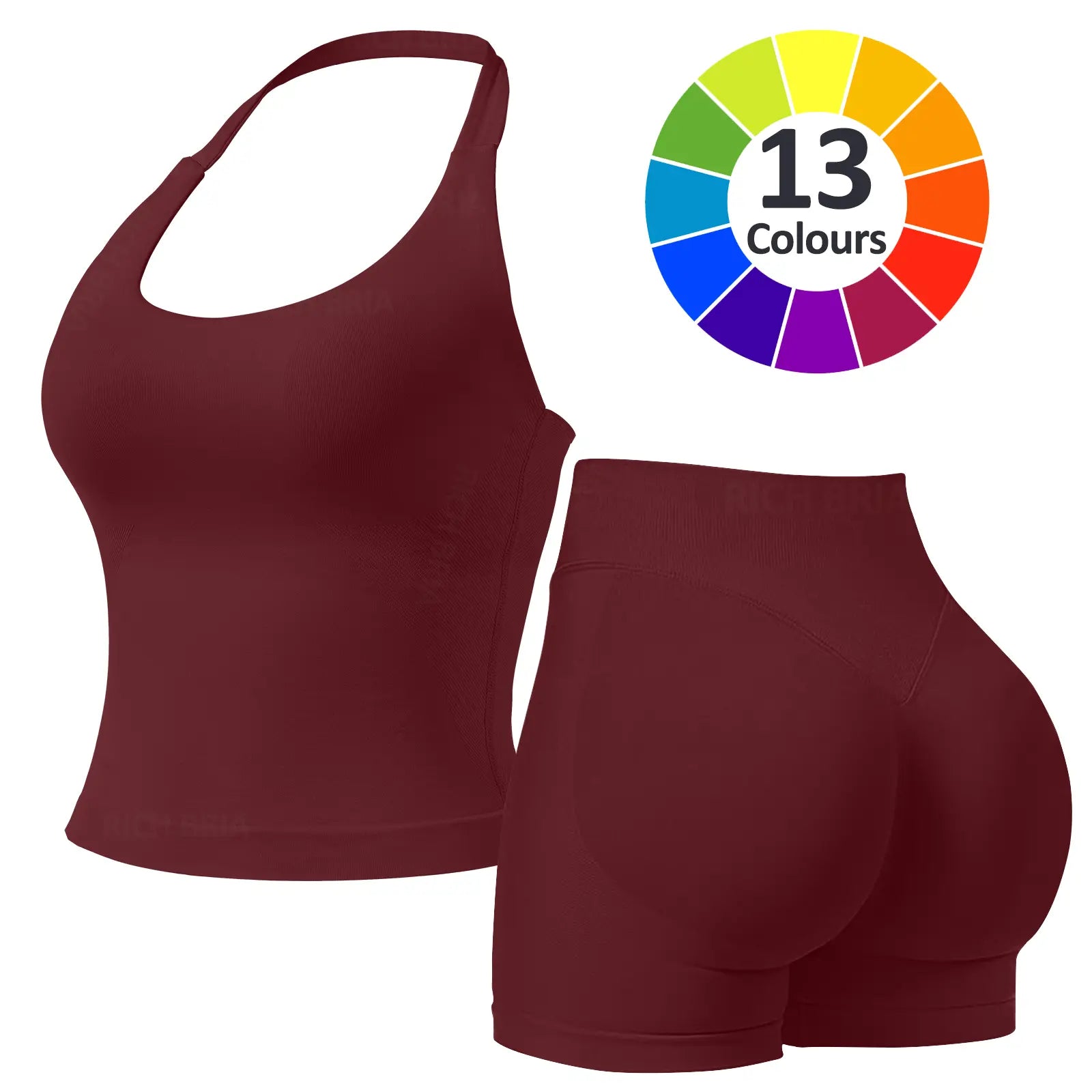RICH BRIA Women'S Solid Color Halter Top & High Waist Shorts Sports Set, Sporty Breathable Quick Drying Outfits for Yoga Gym Fitness Running, Ladies Sportswear for Summer, Workout Clothes, Workout Gym Clothing, Athletic Sports Clothing, Athleisure Wear