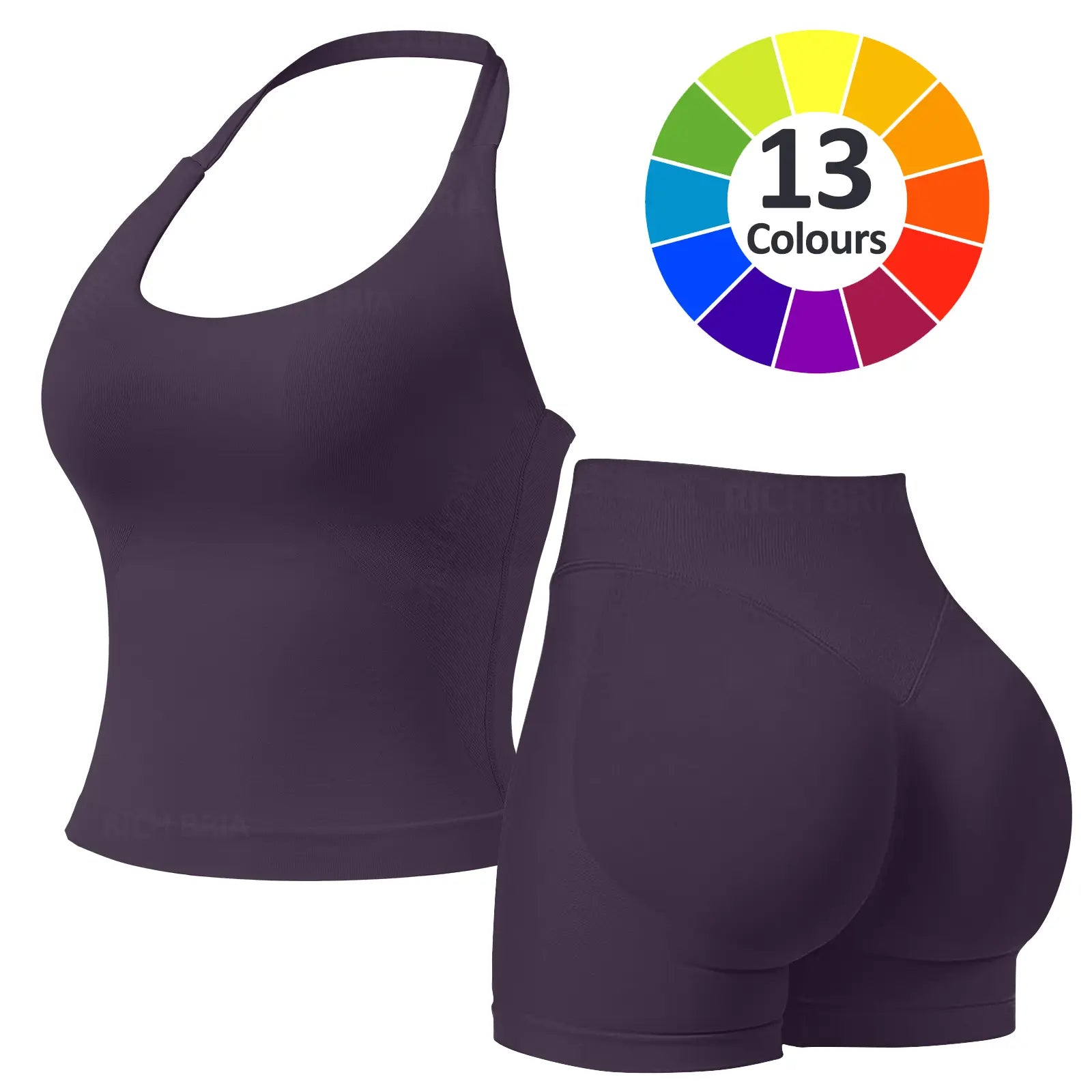 RICH BRIA Women'S Solid Color Halter Top & High Waist Shorts Sports Set, Sporty Breathable Quick Drying Outfits for Yoga Gym Fitness Running, Ladies Sportswear for Summer, Workout Clothes, Workout Gym Clothing, Athletic Sports Clothing, Athleisure Wear