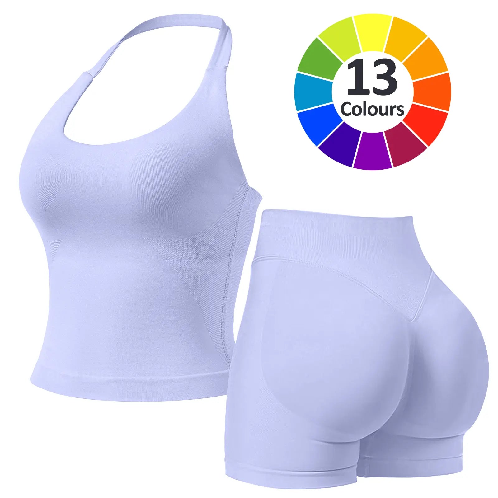 RICH BRIA Women'S Solid Color Halter Top & High Waist Shorts Sports Set, Sporty Breathable Quick Drying Outfits for Yoga Gym Fitness Running, Ladies Sportswear for Summer, Workout Clothes, Workout Gym Clothing, Athletic Sports Clothing, Athleisure Wear